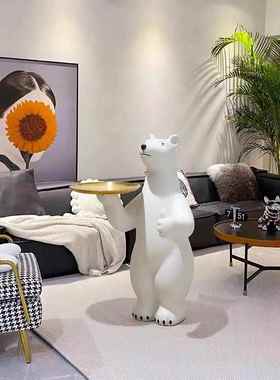 创意大型北极熊落地大摆件迎宾玄关客厅电视柜收纳托盘家居装饰品