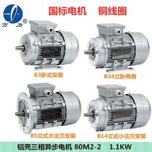 1100W 2极1.1KW方力电机Y2铝壳三相异步电动机YSYE2YE3FL 80M2