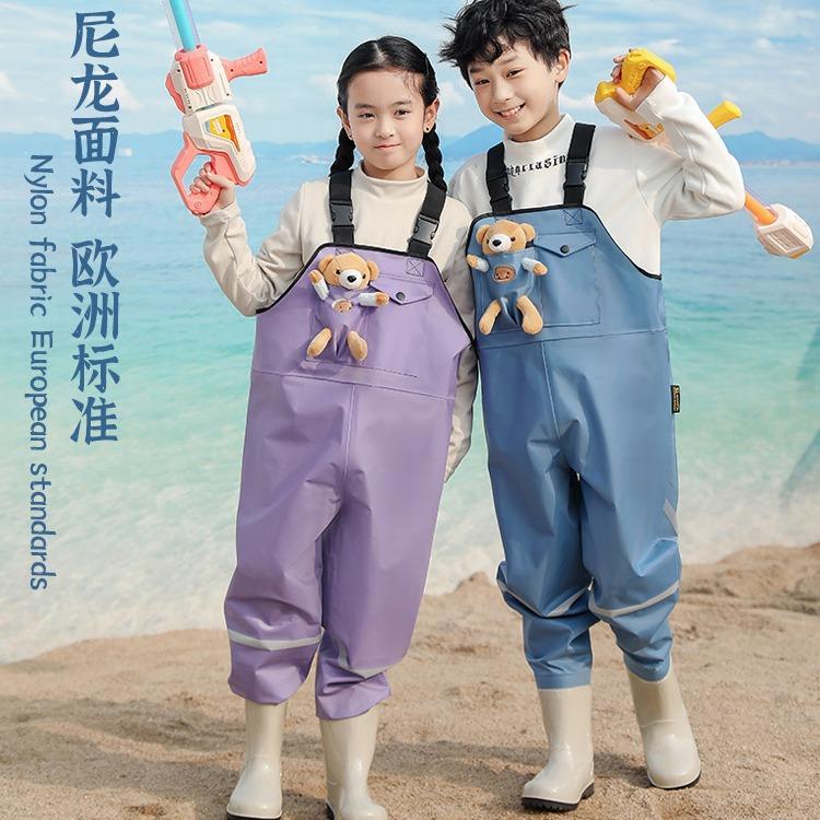 尼龙儿童下水裤成人赶海服玩水连体衣摸鱼防水涉水全身半身水裤