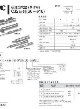SMC气缸CDJ2B6-5/10/20/25/30/35/40/50R-B CJ2B6-15SR CJ2B6-10R