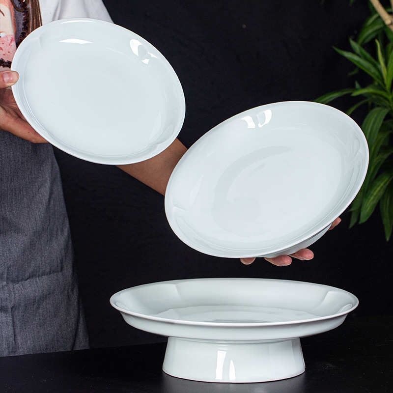 景德镇影青高足供盘果盘中式简约陶瓷餐具酒店商用明档摆盘展示盘