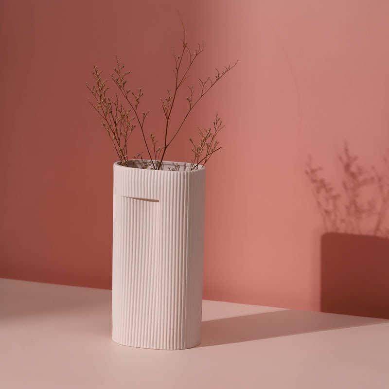 现代北欧创意简约条纹陶瓷异形花插  室内客厅线条插花花瓶摆件,家居饰品,花瓶,淘宝优惠券,粉丝福利购,淘宝优惠卷