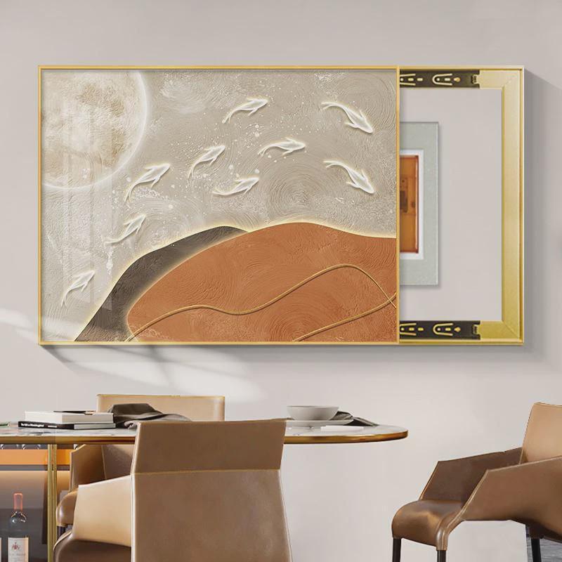 鱼图电源表意箱装饰画现代简挡约HDI遮餐厅配电箱电盒免打孔创挂