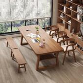 北欧实木客厅大长书桌工作台家用现代简约去客厅化双层书桌办公桌