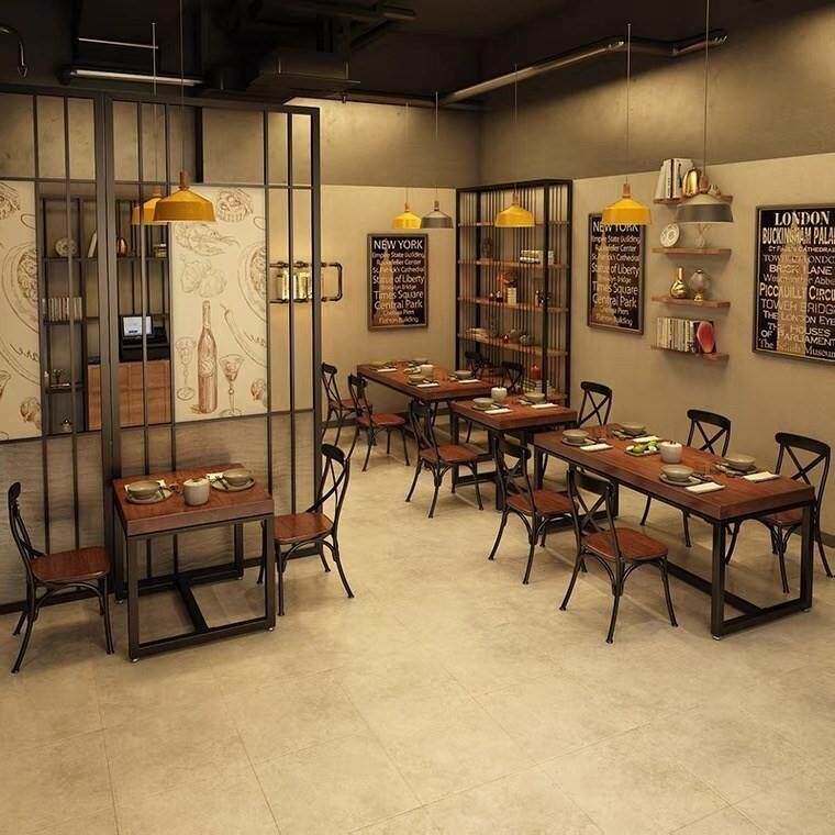 N商用铁艺烧烤小椅吃椅长方5形桌子实木餐sk002桌简约饭店餐厅桌