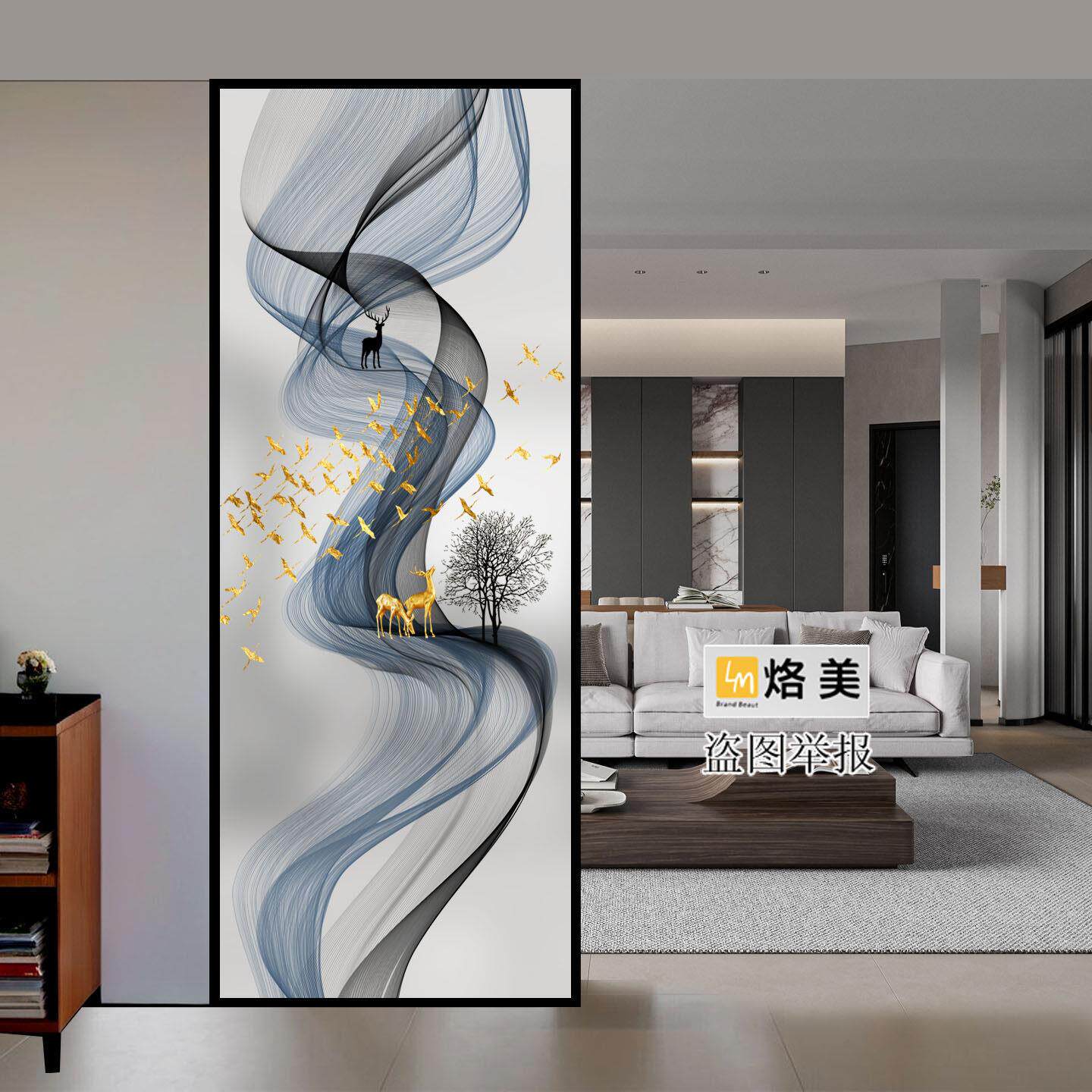 手工磨砂工艺钢化玻璃客厅屏风现代简约艺术隔断双面透光网红定制