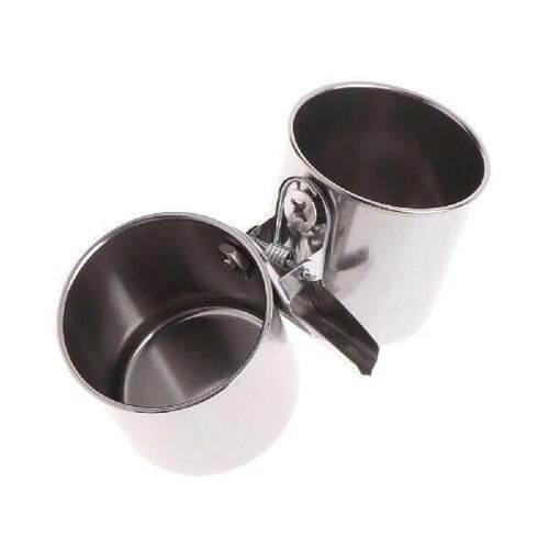 Food Water Feeding Bird Double Cups With Clip Stainless
