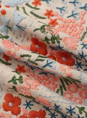 愉美子棉麻清刺绣布料田园小新苎麻棉樋绣口花布料可做马TMC-E211