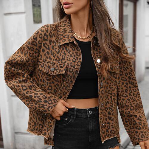 Women's printed denim short jacket