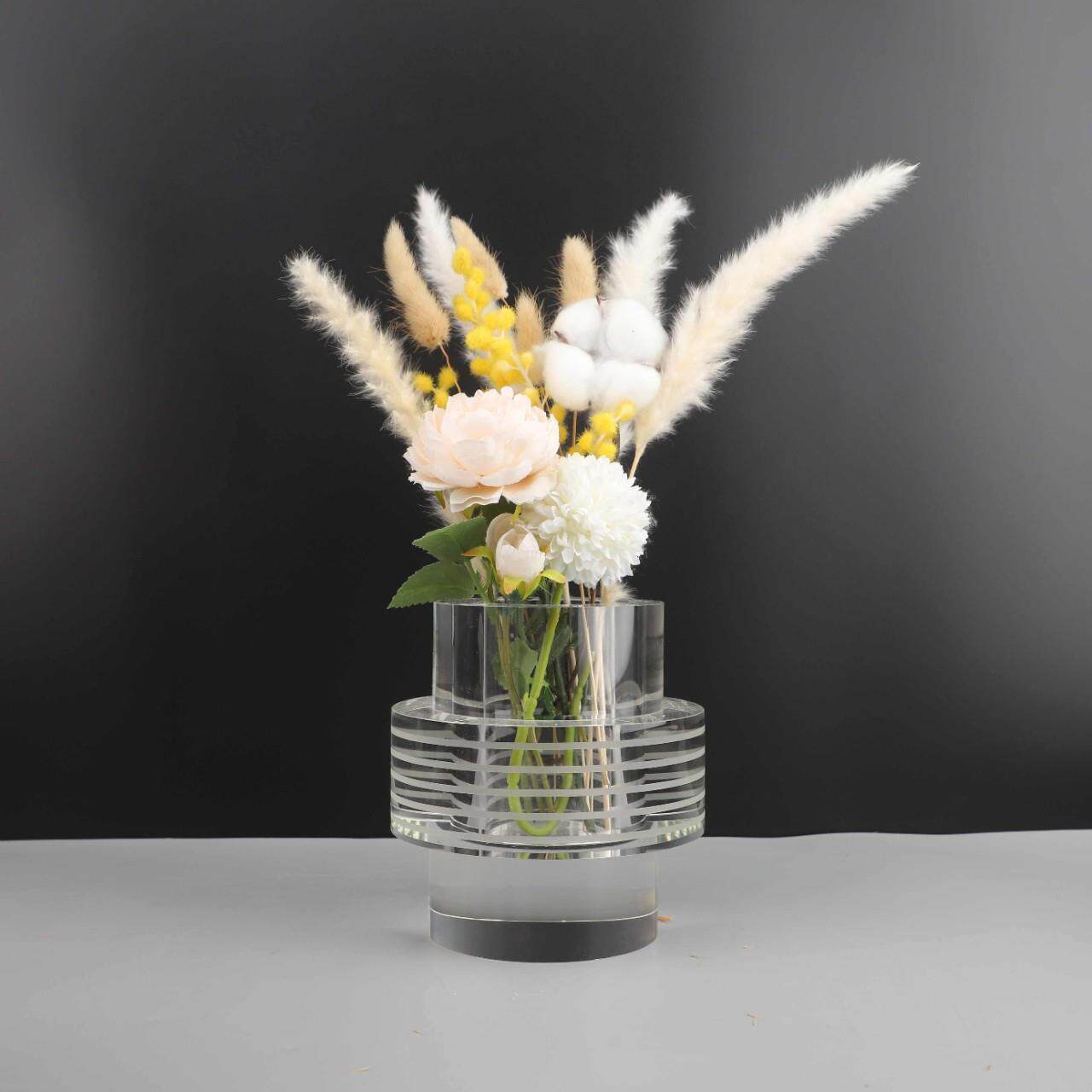 现代简透明水晶圆形条纹花器件电约视柜茶摆几客无品牌/厅卧室家