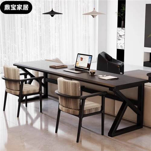 横厅CSDBG-00沙发后双人书桌客实木习办学公桌厅工作台黑简色意式