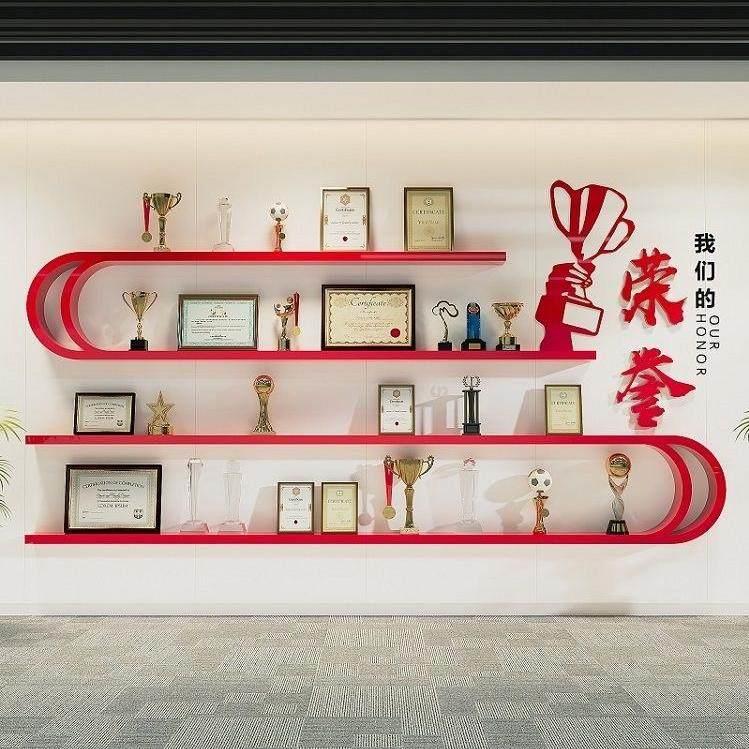 公司企业荣誉墙展示架挂墙小尺寸奖杯证书展示墙定制文化置物层板