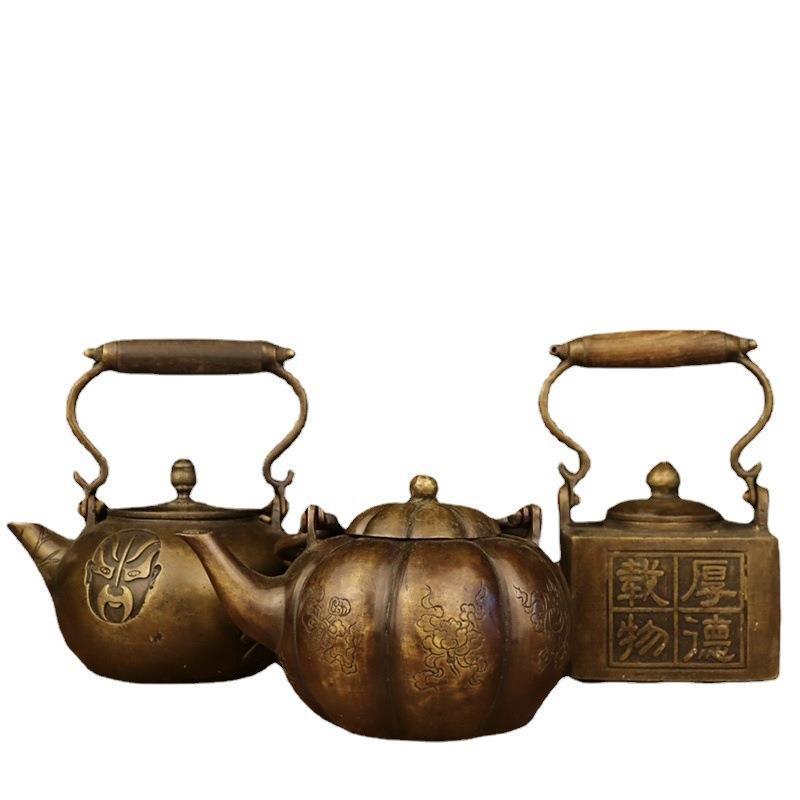 紫铜色壶铜茶壶酒壶仿古古玩收藏木把手提壶圆壶南瓜壶方壶脸谱壶