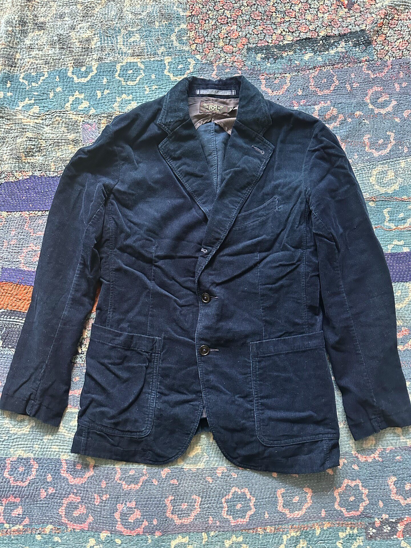 RRL Dark Blue Corduroy Striped Blazer