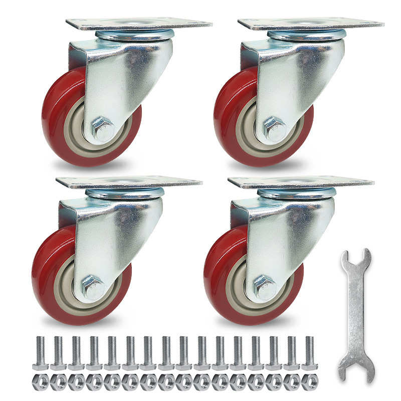 套盒 中型3/4寸枣红轮万向轮活动带刹车PVC静音推车脚轮