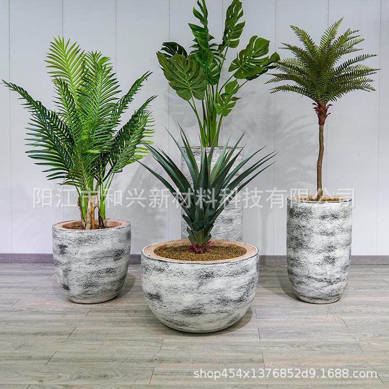 厂家户外大号圆形花瓶室内组合绿植盆栽简约玻璃钢花盆落地摆件