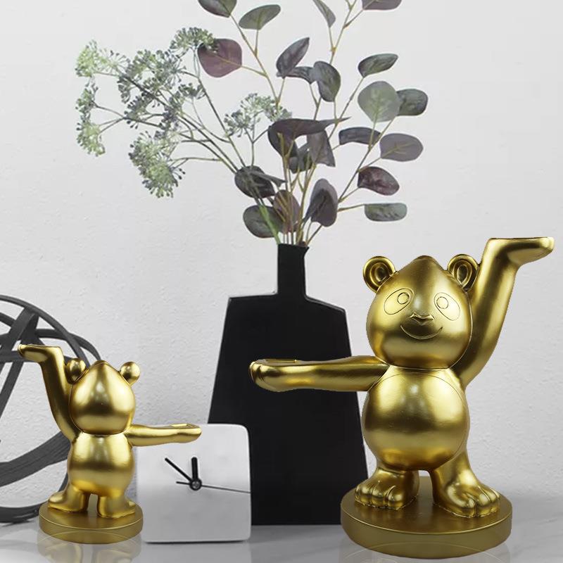 金闪闪熊猫托盘摆件(内赠托盘)树脂工艺品