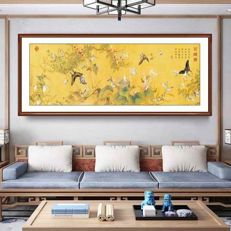 百蝶图古绢十字绣新款客厅书房线绣自己绣满绣大幅风景山水十字绣