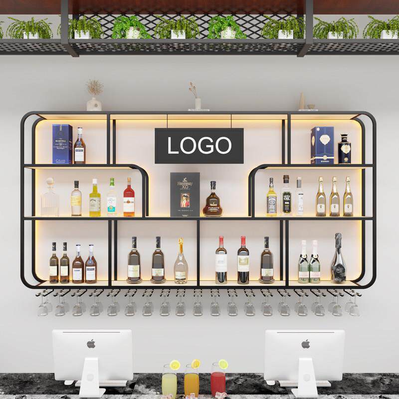新款壁挂酒架吧台墙上红酒柜餐饮店挂墙发光展示架台球馆置物架子