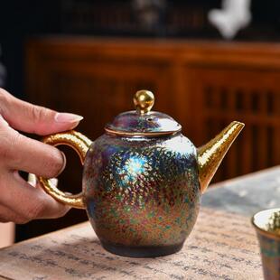 鎏金七功-夫茶具套装陶彩瓷中器式主盖碗人茶壶泡商务礼品套装