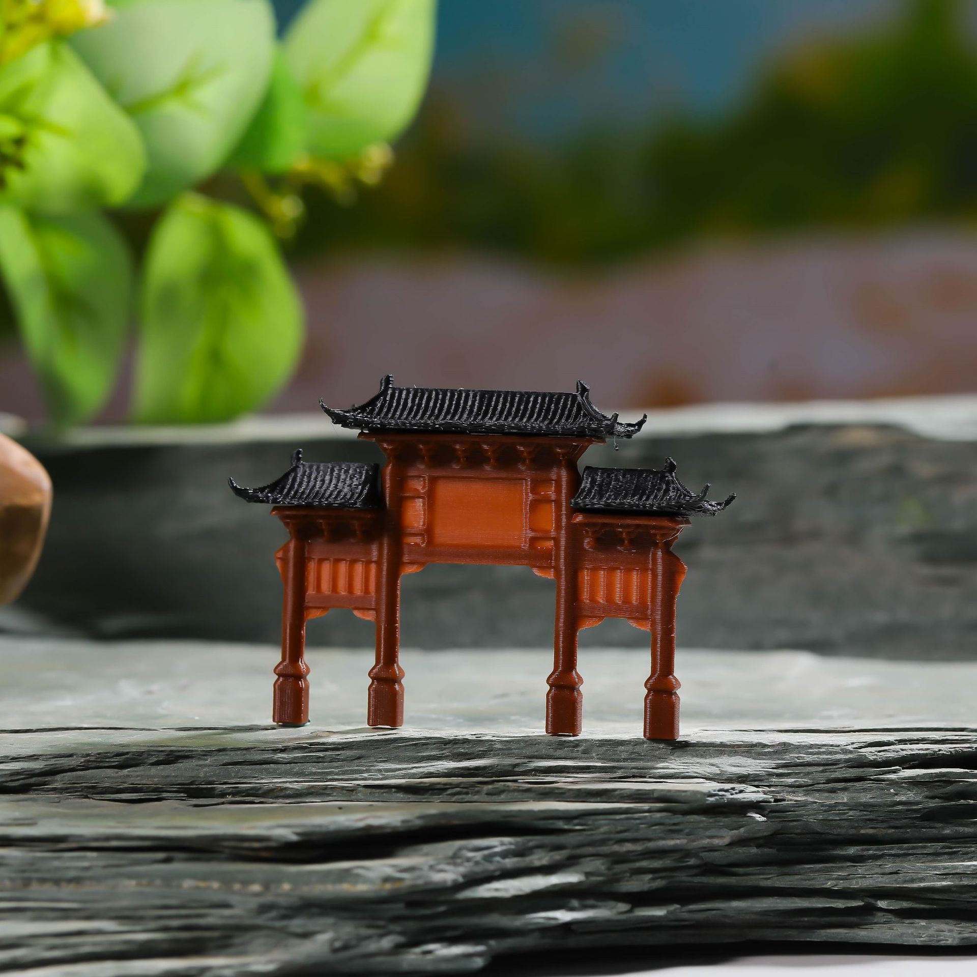 古建筑牌坊模型假山吸水盆景装饰