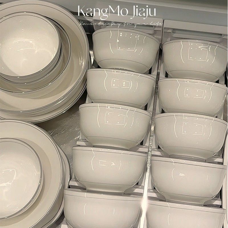 简约陶瓷碗银边碗盘碟套装组合餐具亮色吃饭米饭碗菜盘子2024新款