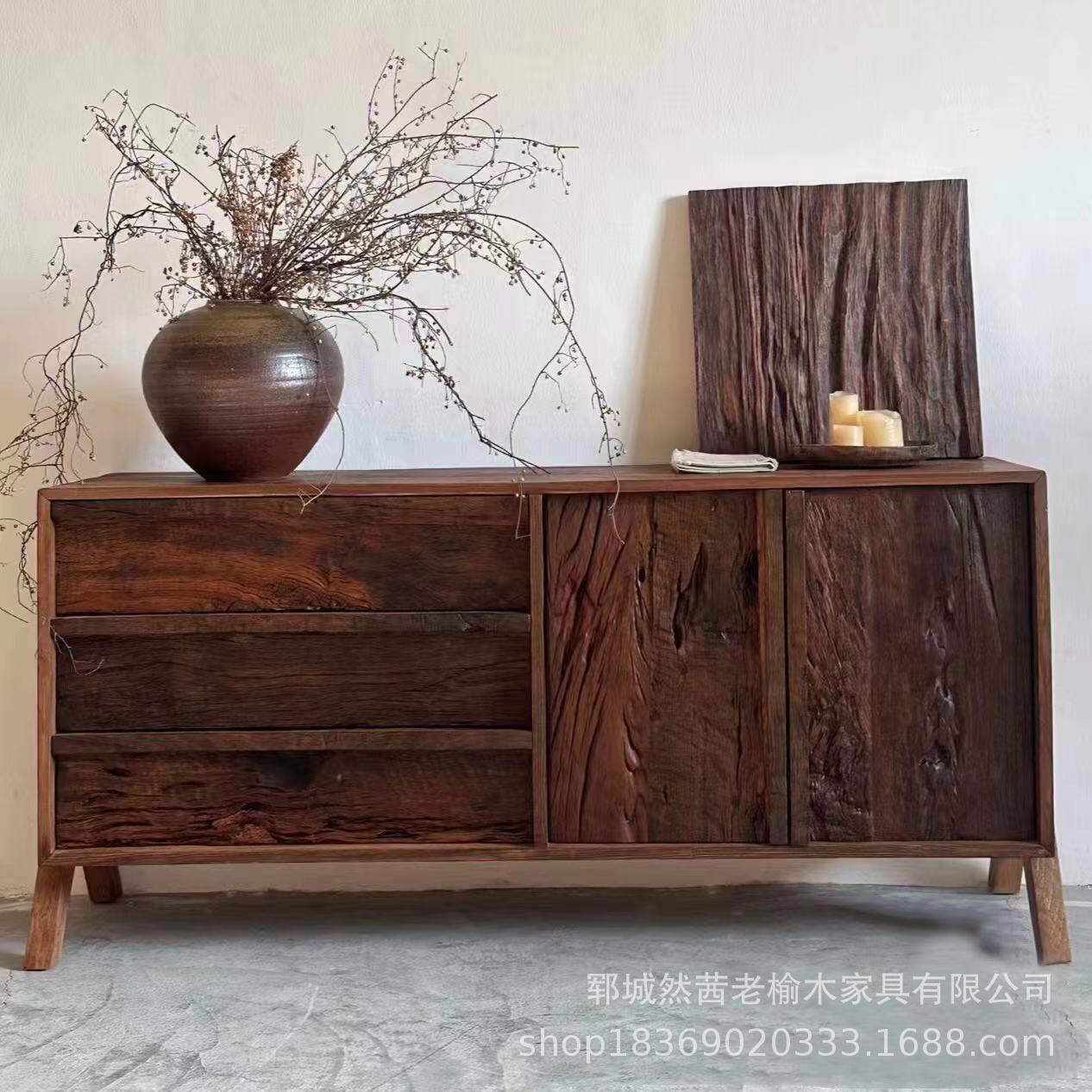 新中式老榆木餐边柜客厅装饰收纳柜玄关抽屉式斗柜实木茶水柜边柜
