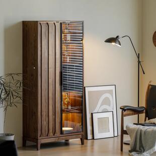 北美黑胡桃木新款 酒柜小户型客厅实木展示柜现代简约玻璃门收纳柜