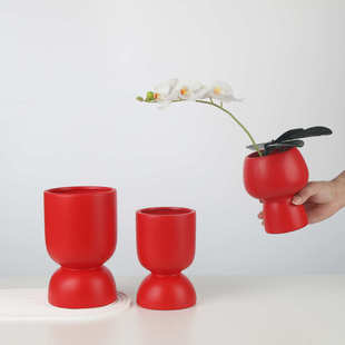 网红高脚兰花蝴蝶兰专用花盆高档文心兰套盆奶油风小花盆陶瓷家用