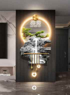 流水生财客厅万年历电子钟2025表新玄款HS250513迎客松关格装饰栅