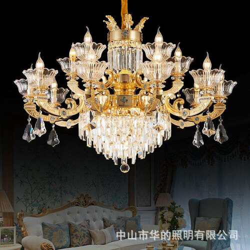 法式全铜水晶客厅餐厅吊灯欧式奢华大气别墅中空大厅复式楼灯具