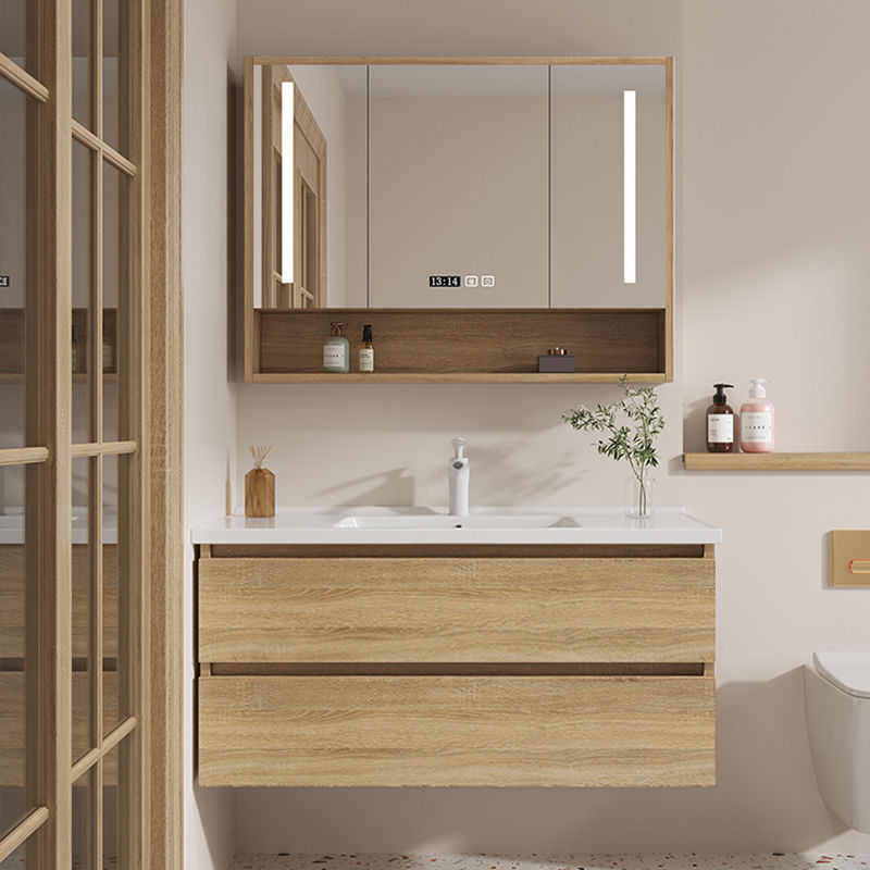 原木色浴室柜陶瓷一体盆洗脸盆柜组合洗手池卫生间洗漱台面镜北欧,家装主材,浴室柜组合,淘宝优惠券,粉丝福利购,淘宝优惠卷