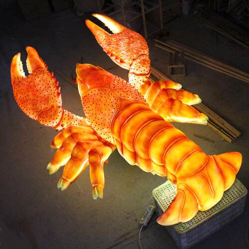厂家热销户外玻璃钢发光螃蟹龙虾 酒楼招牌装饰 招财海鲜摆件雕塑
