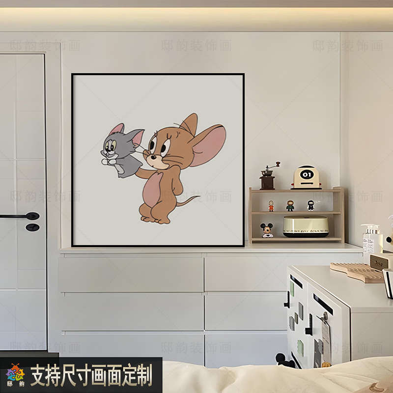 儿童房床头正方形挂画民宿酒店卡通晶瓷画现代轻奢风样板间装饰画图片