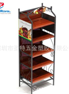 工厂定 制 木头加金属展示架5层食品展示架 饮料商超货架百货展架