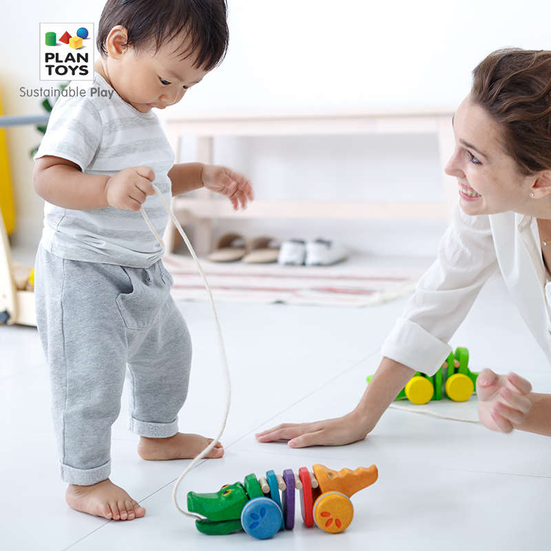 Plantoys拖拉鳄鱼宝宝学步木质儿童手拉线拉绳牵引玩具进口1416