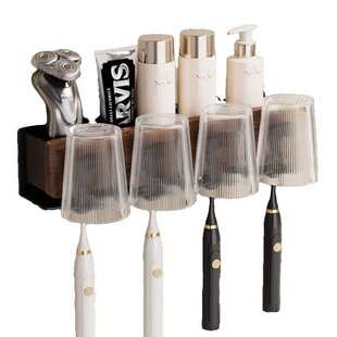 牙刷架免打孔壁挂式卫生间浴室置物架胡桃木防腐漱口杯收纳挂架子