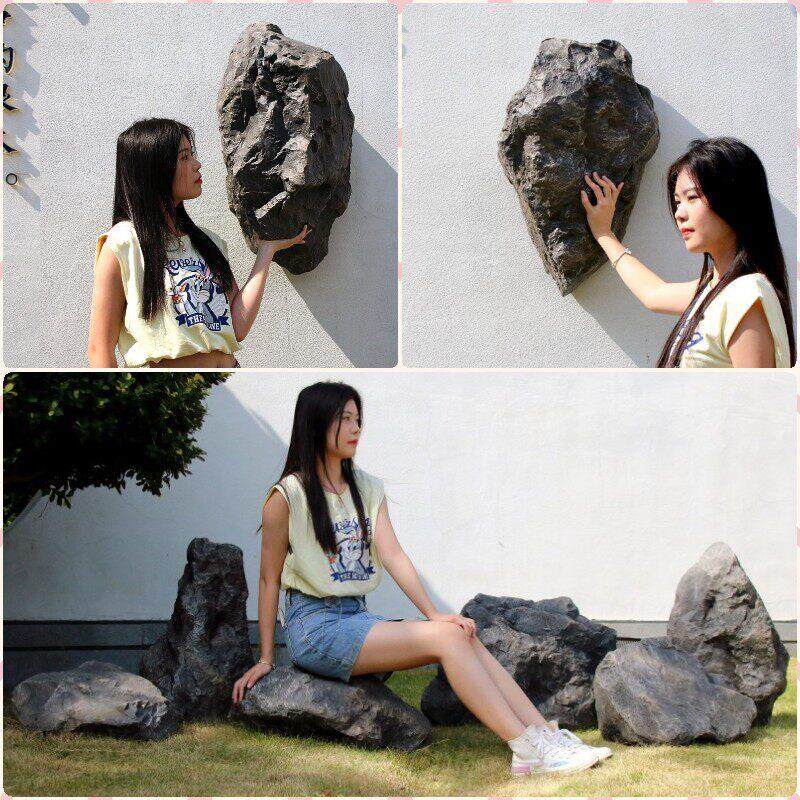 庭院青龙石彷真假石头墙面造景黑山石装饰商场室内悬浮石模型道具