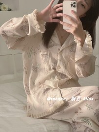 日系ins甜美可爱兔子睡衣女，长袖开衫网红少女宽松家居服外穿