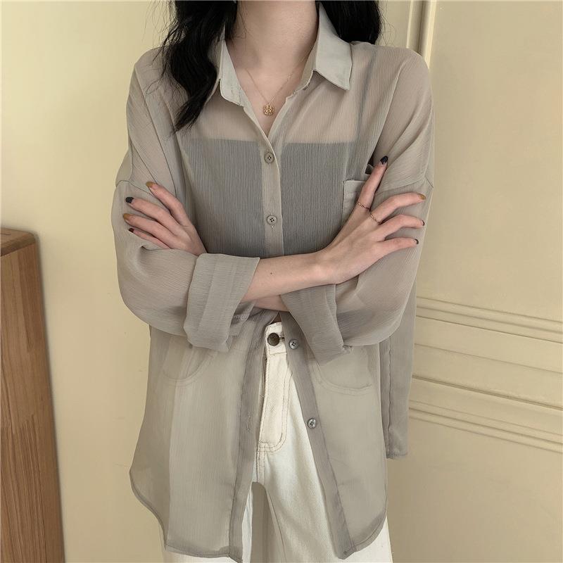 简遇luck品质女装夏季韩版宽松长袖开衫外套女衬衫东南亚女装纯色