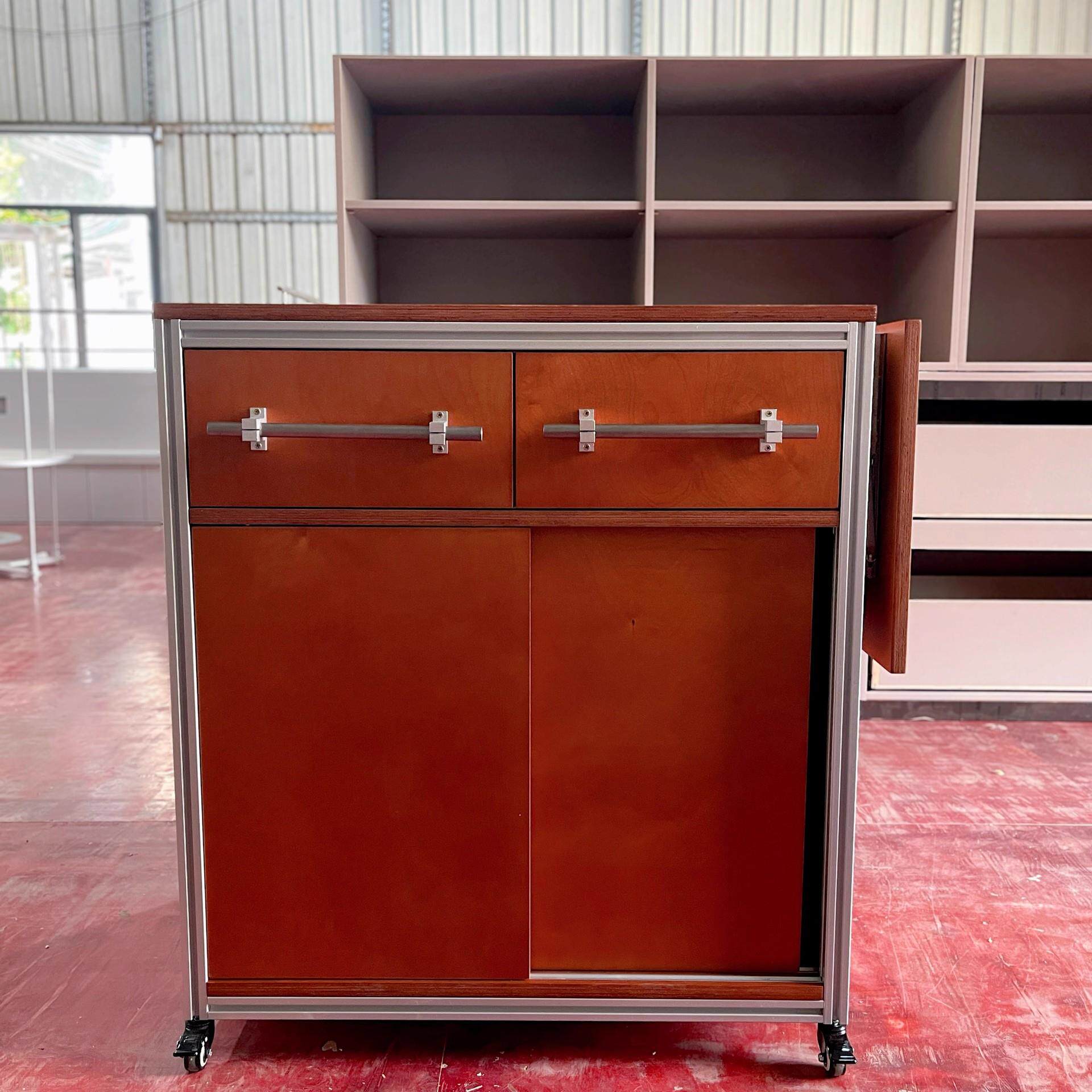 中古风铝型材海洋板折叠储物柜一体可移动落地餐边柜收纳柜
