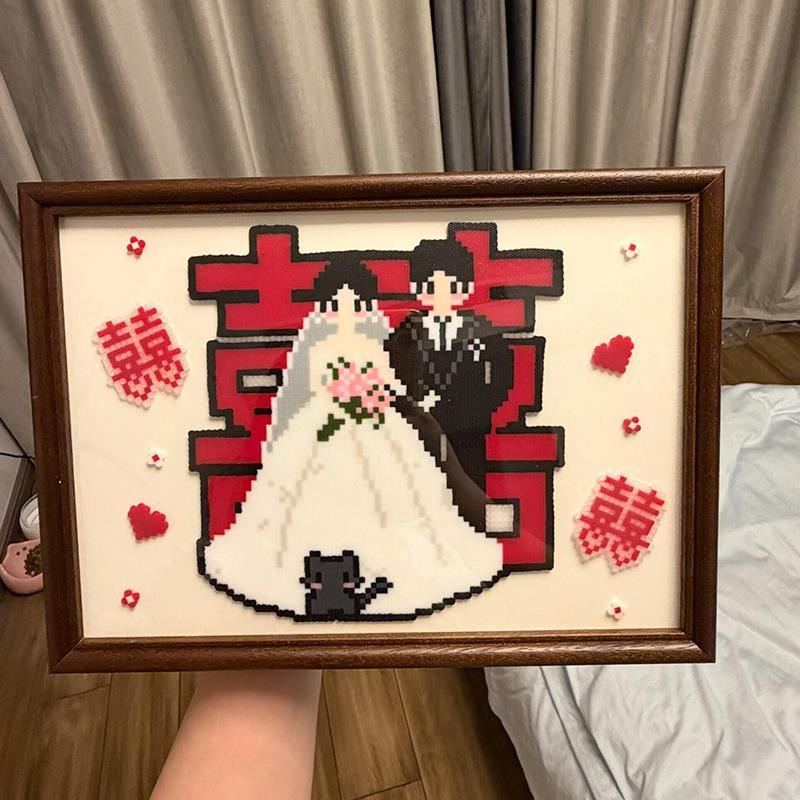 新中式新婚礼物挂画小众艺术订婚好寓意创意感装饰画客厅玄关壁画