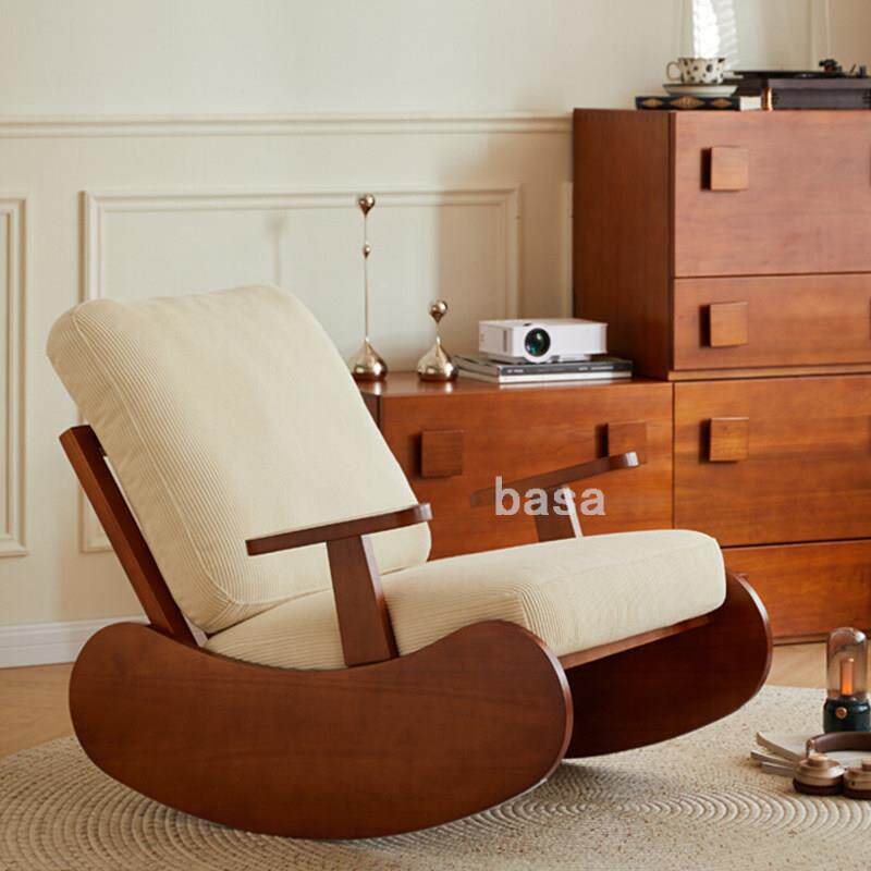 单人实木摇摇椅家用客厅卧室大人休闲椅中古阳台可拆洗懒人沙发椅