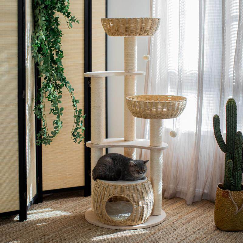 实木!藤编猫爬架猫窝猫树一体实木板剑麻猫抓板猫笼立式大型编织