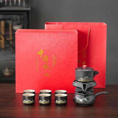 新款直销级复古粗陶半自动茶具套装青山懒人家用泡茶壶轻奢礼品企