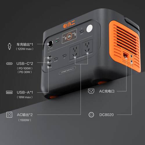 电小二1000PRO2+100W光充套装快充电源1500W功率220V车载露营电源