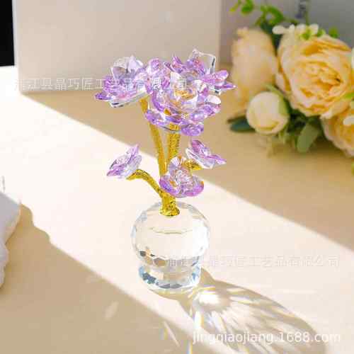 跨境热销六朵金杆水晶玫瑰花工艺品永恒爱情象征摆件高档创意装饰