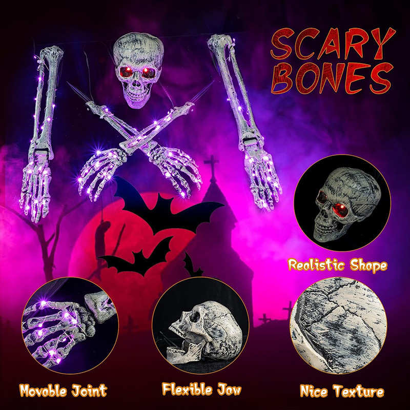 万圣节装饰道具发光骷髅头5件套200个LED灯骷髅 遥控8 种模式变换