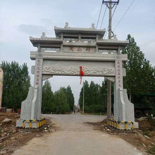村庄村口石牌坊三门五楼石雕牌坊景区花岗岩石牌楼古建雕刻石山门