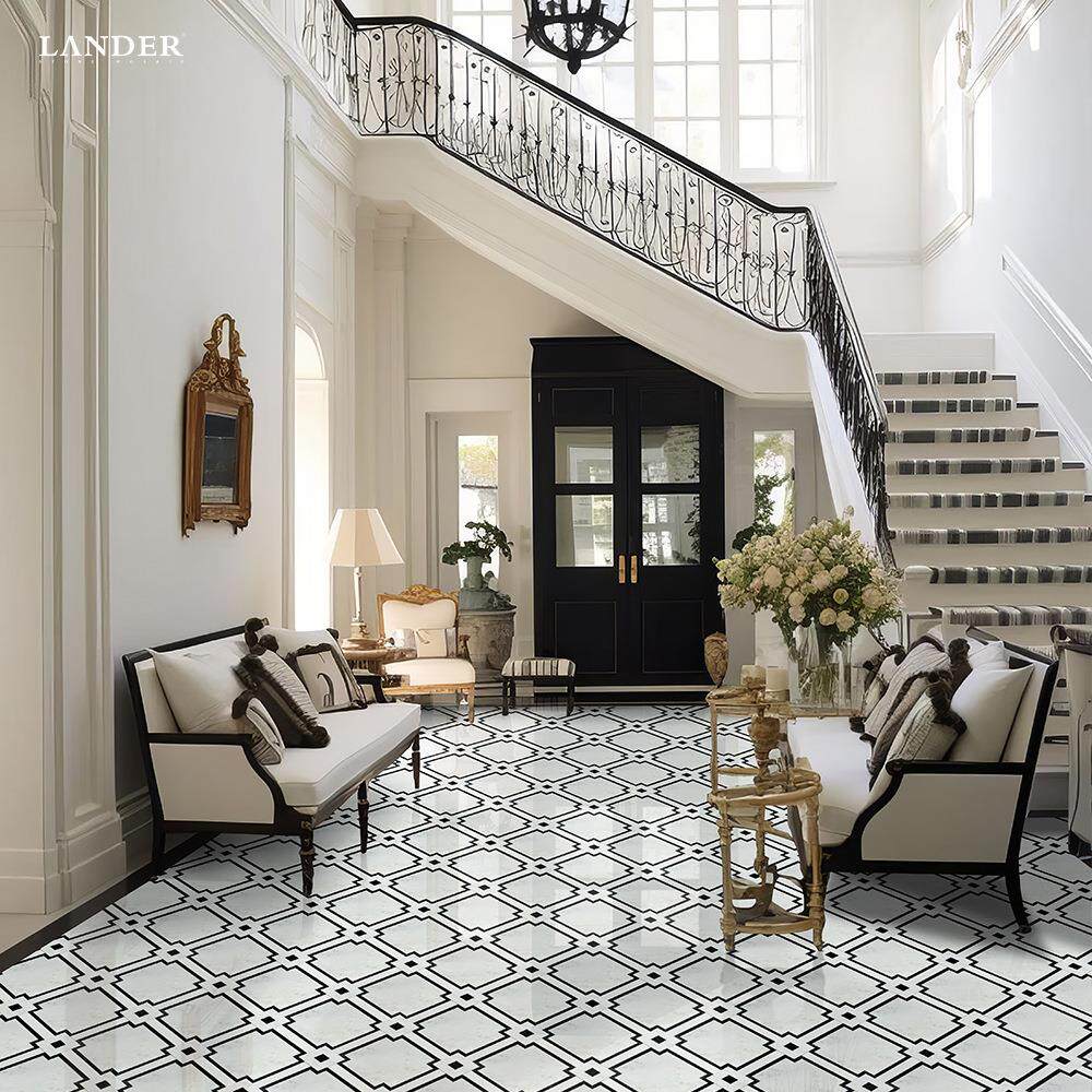 大理石水刀创意字形拼花酒店大堂工装家装高端高级感装饰地砖